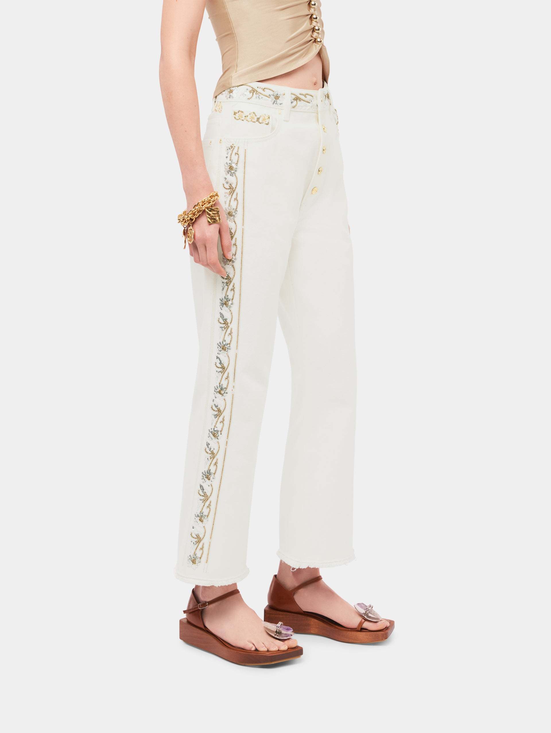 Rabanne Belt-loop Jeans In White