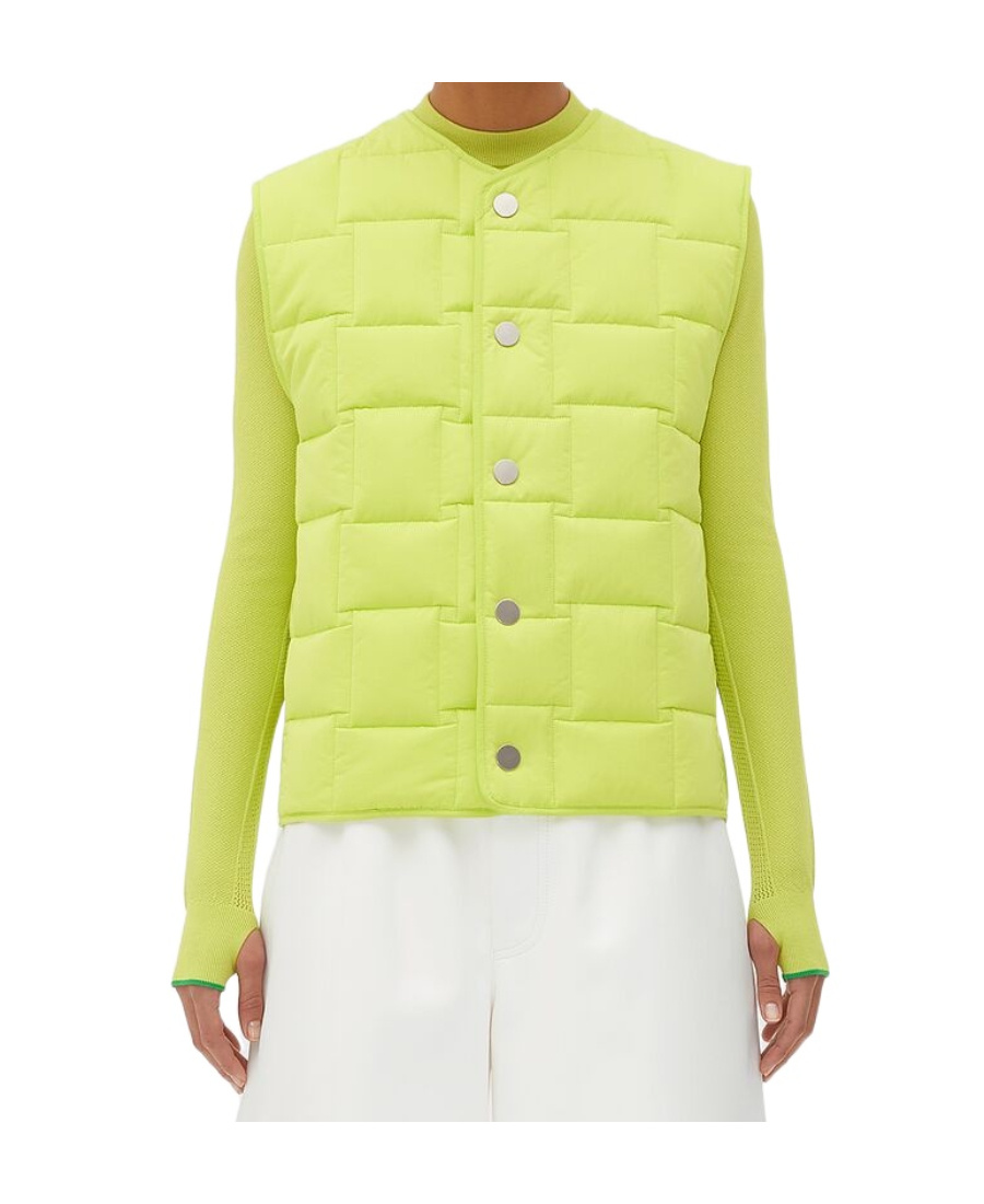 Bottega Veneta Intrecciato Pattern Padded Gilet In Yellow
