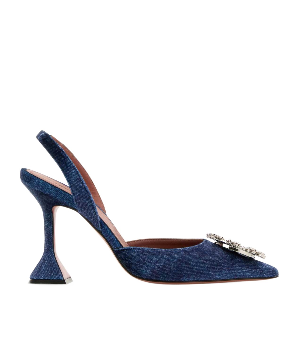 Amina Muaddi Begum Crystal Pointed Toe Slingback Pump In Blue