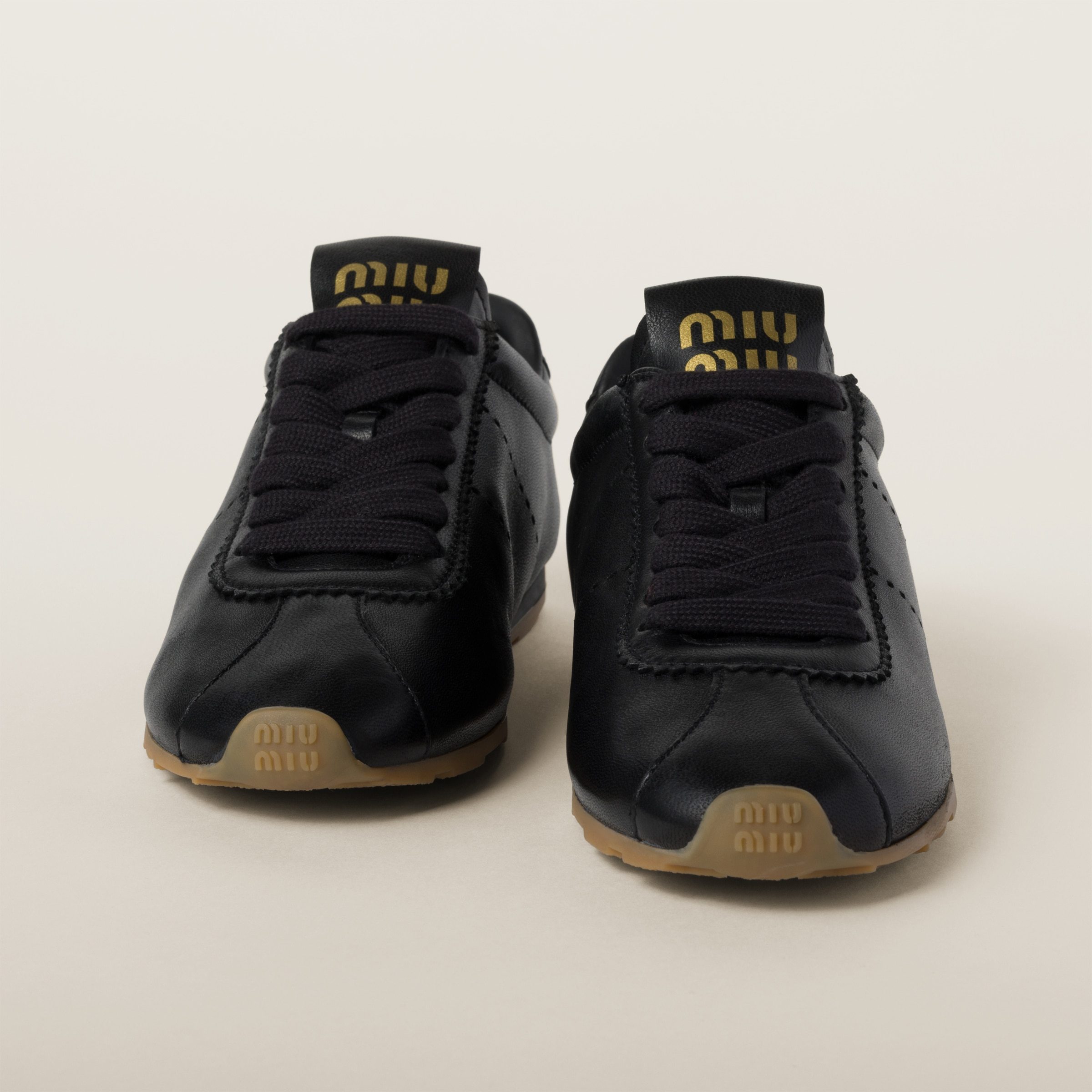 Miu Miu Feather Nappa Leather Sneakers In Black