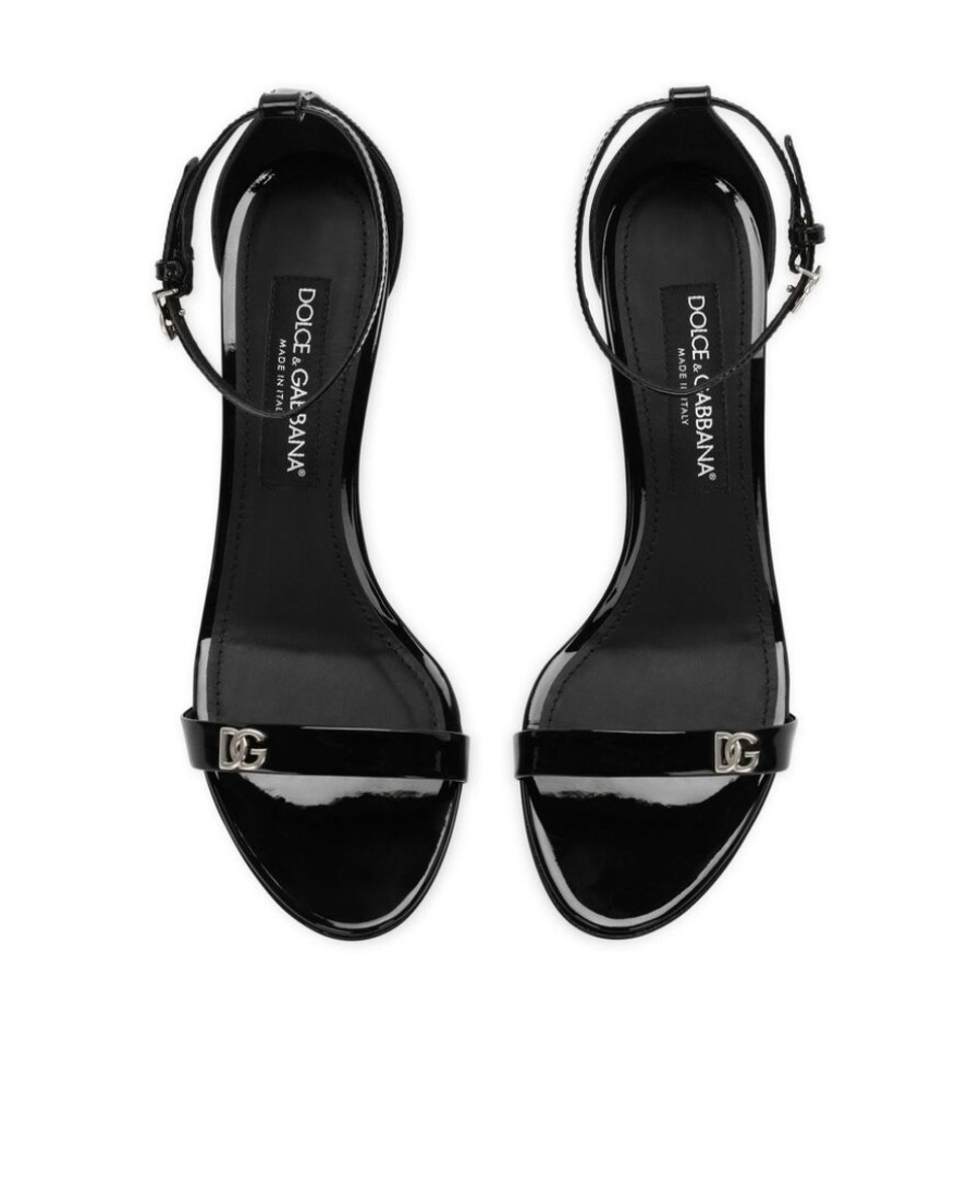 Dolce & Gabbana Leather Sandals Shiny Stiletto Heel In Black