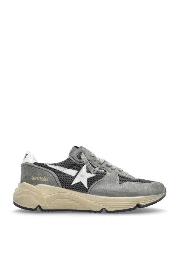 Golden Goose Running Sole In Green Suede With White Leather Star And Heel In Gray