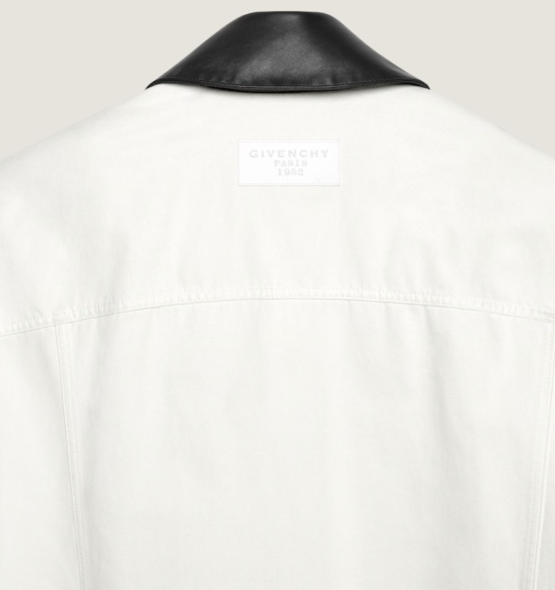 Givenchy Cocoon Jacket In White Denim With Leather Collar In White