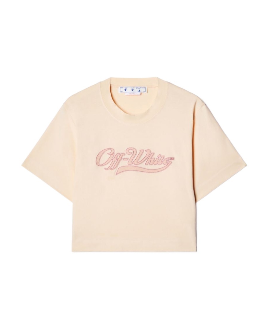 Off-white Logo-embroidered Cropped T-shirt In Nude