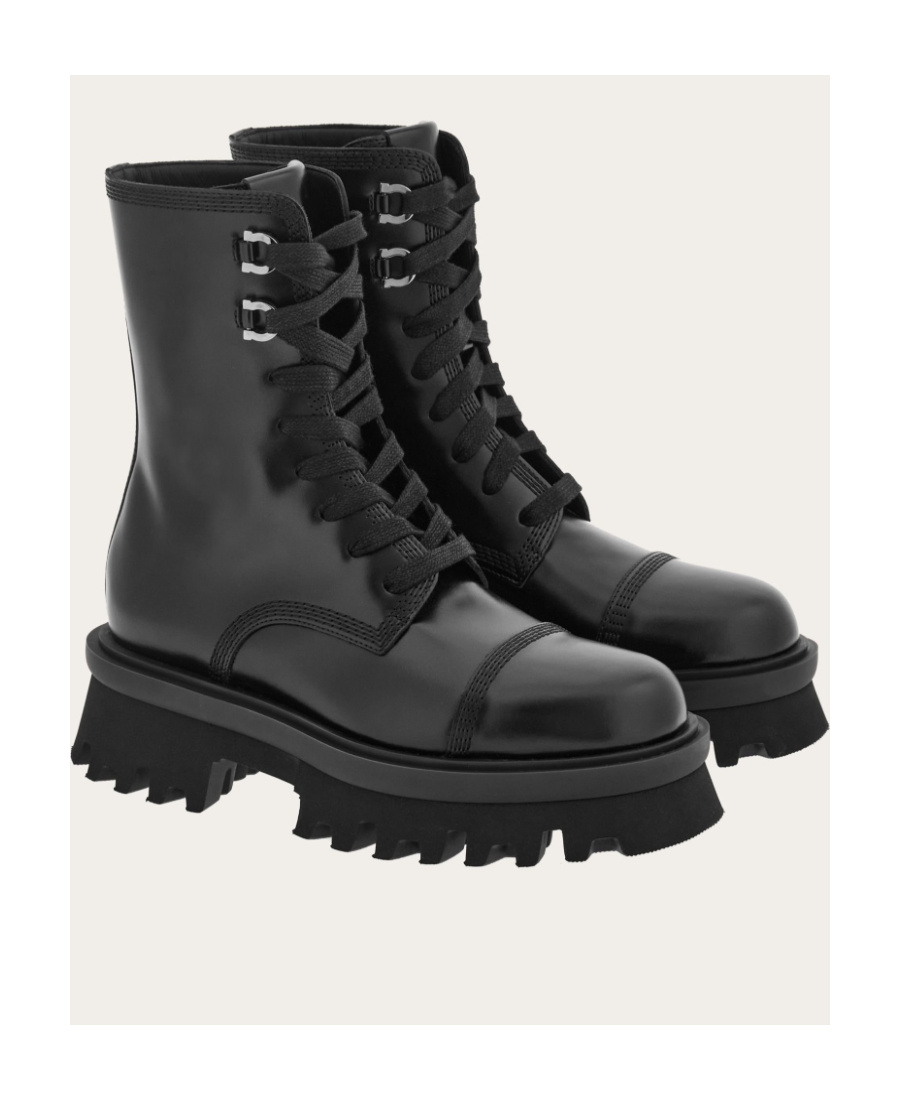 Ferragamo Salvatore Chunky Lace-up Combat Boots In Black