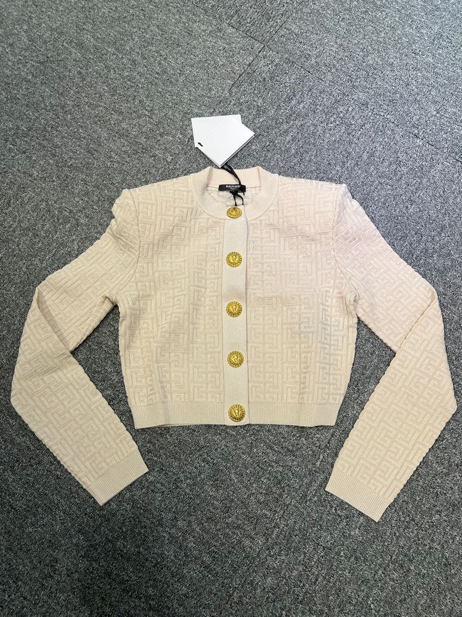 Balmain Long-sleeved Cardigan In Nude