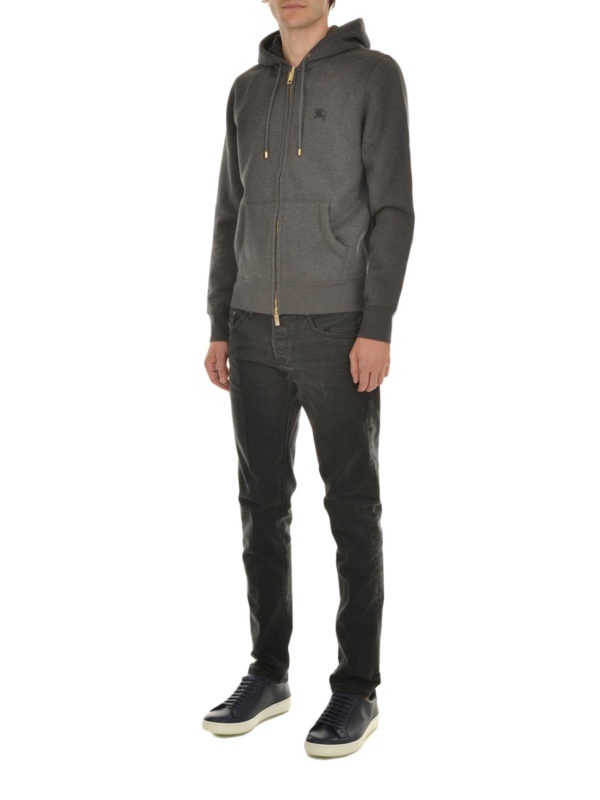 Shop Burberry Logo Hooded Casual Jacket In Gray