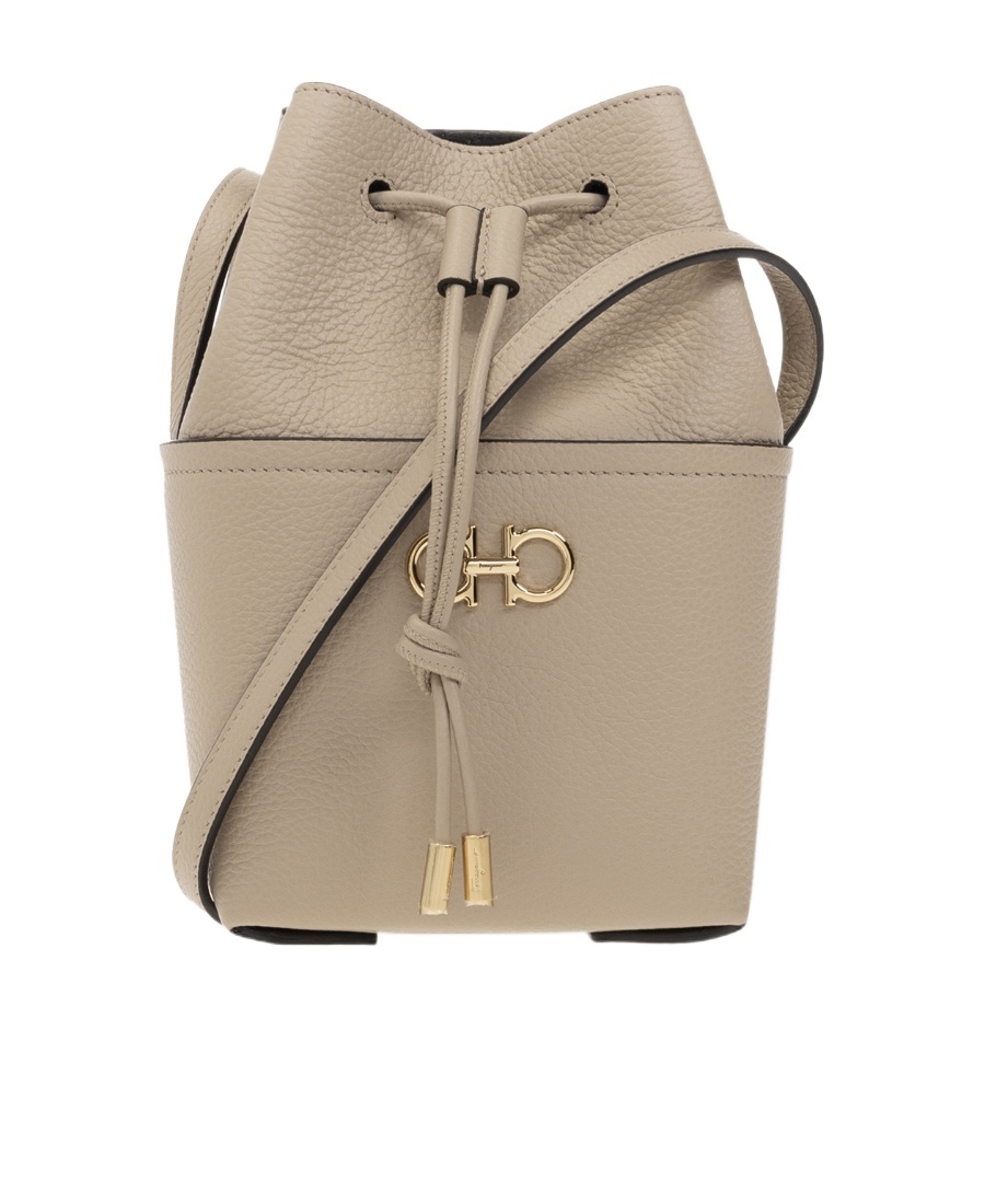 Ferragamo Salvatore  Gancini Mini Crossbody Bucket Bag In Nude