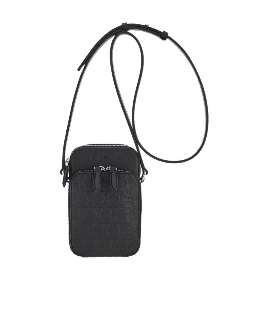Ferragamo Embossed Satchel In Black