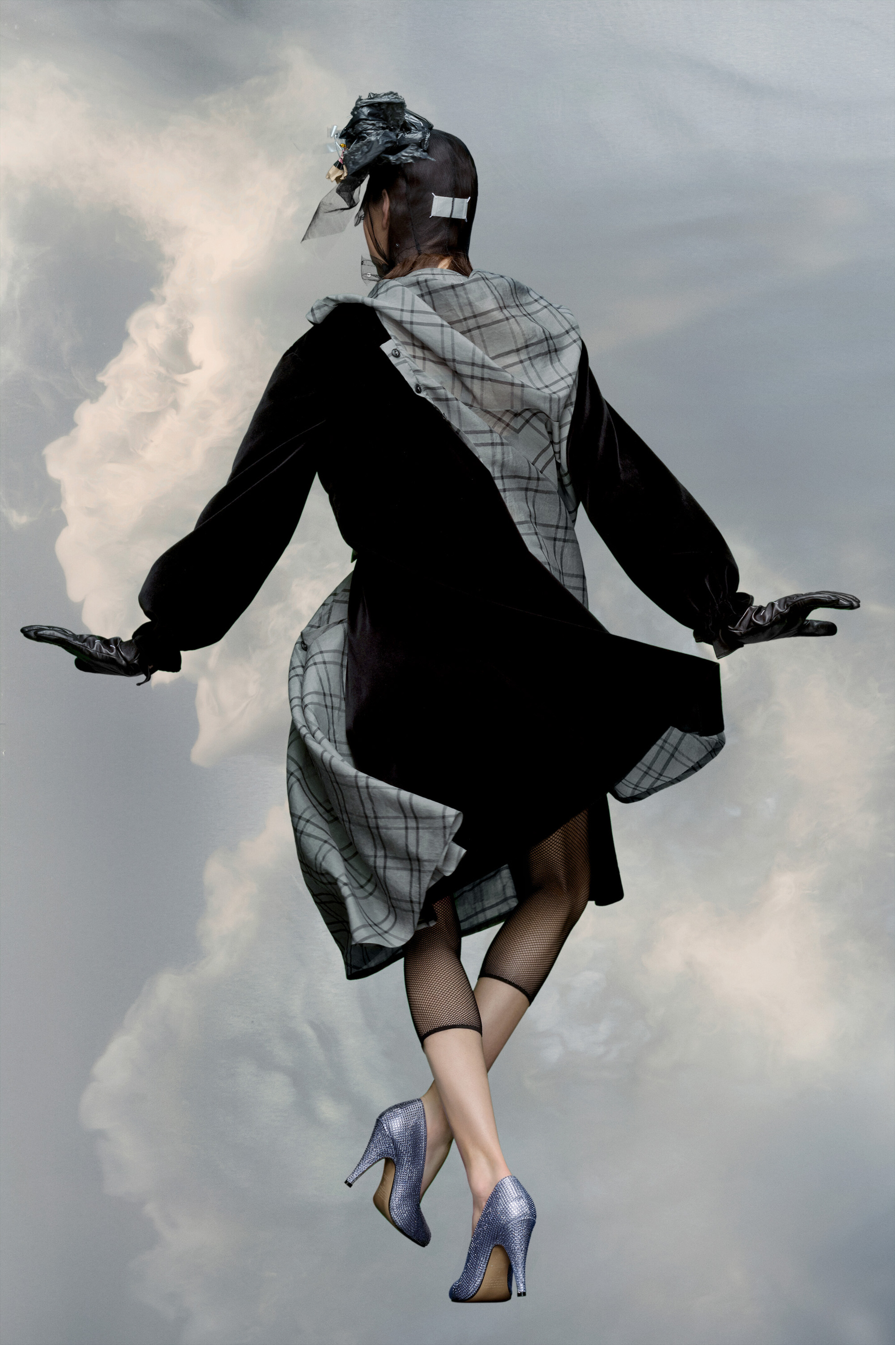 Maison Margiela Spliced Check-print Silk Dress In Gray