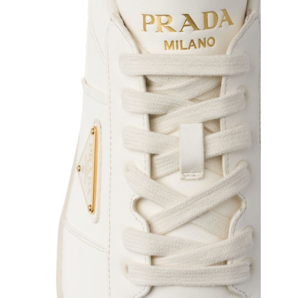 Prada Ivory Leather Lace-up Sneakers In Nude