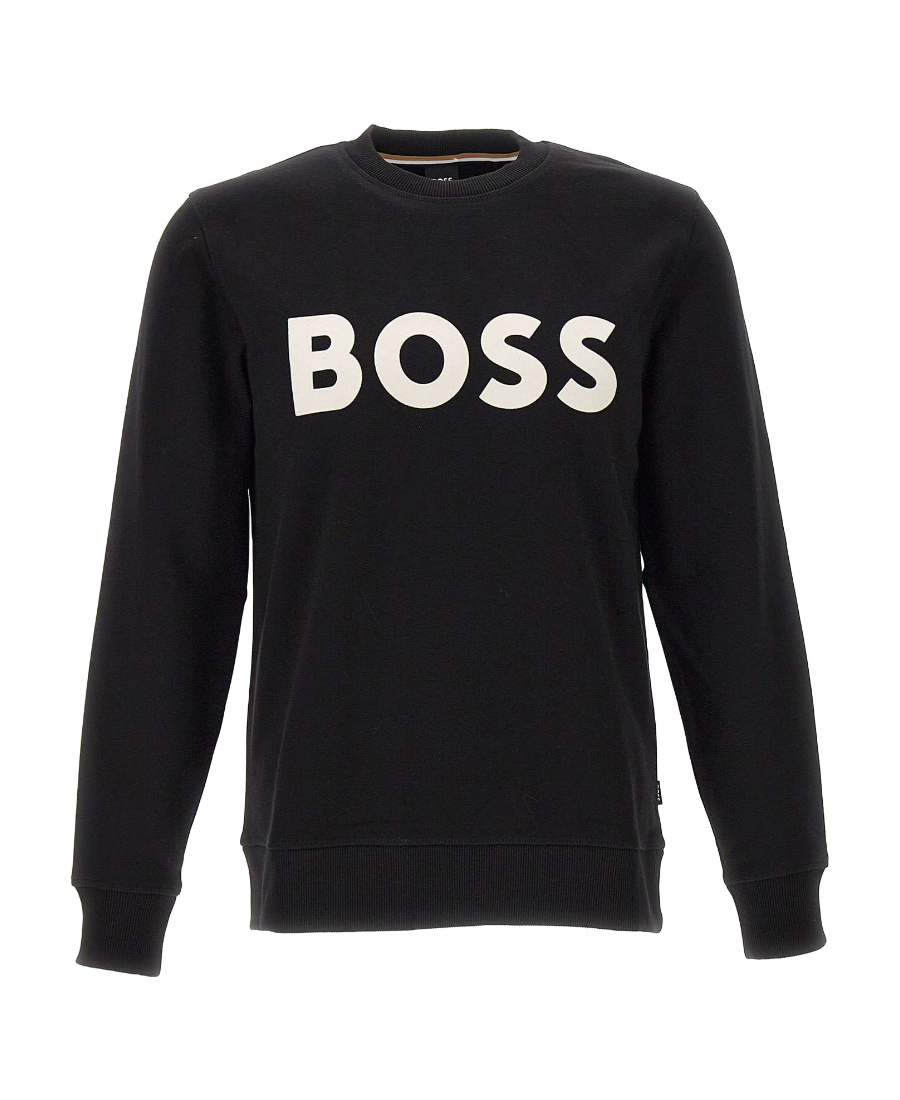 Hugo Boss Relaxed-fit Cotton-terry Sweatshirt With Rubber-print Logo In Black