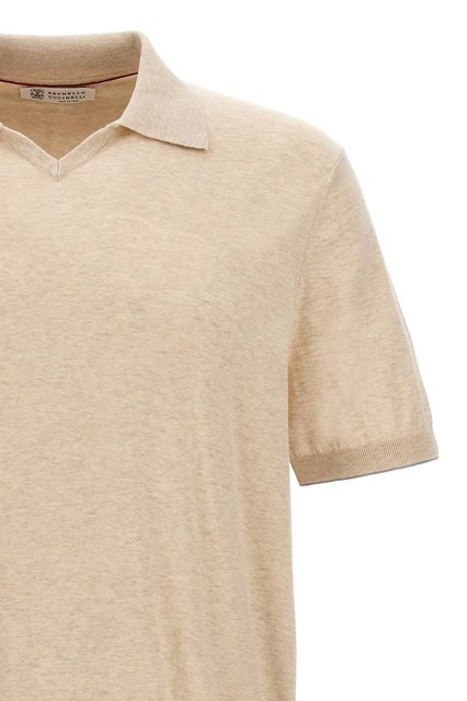 Brunello Cucinelli Open Neck Knitted Polo Shirt In Nude