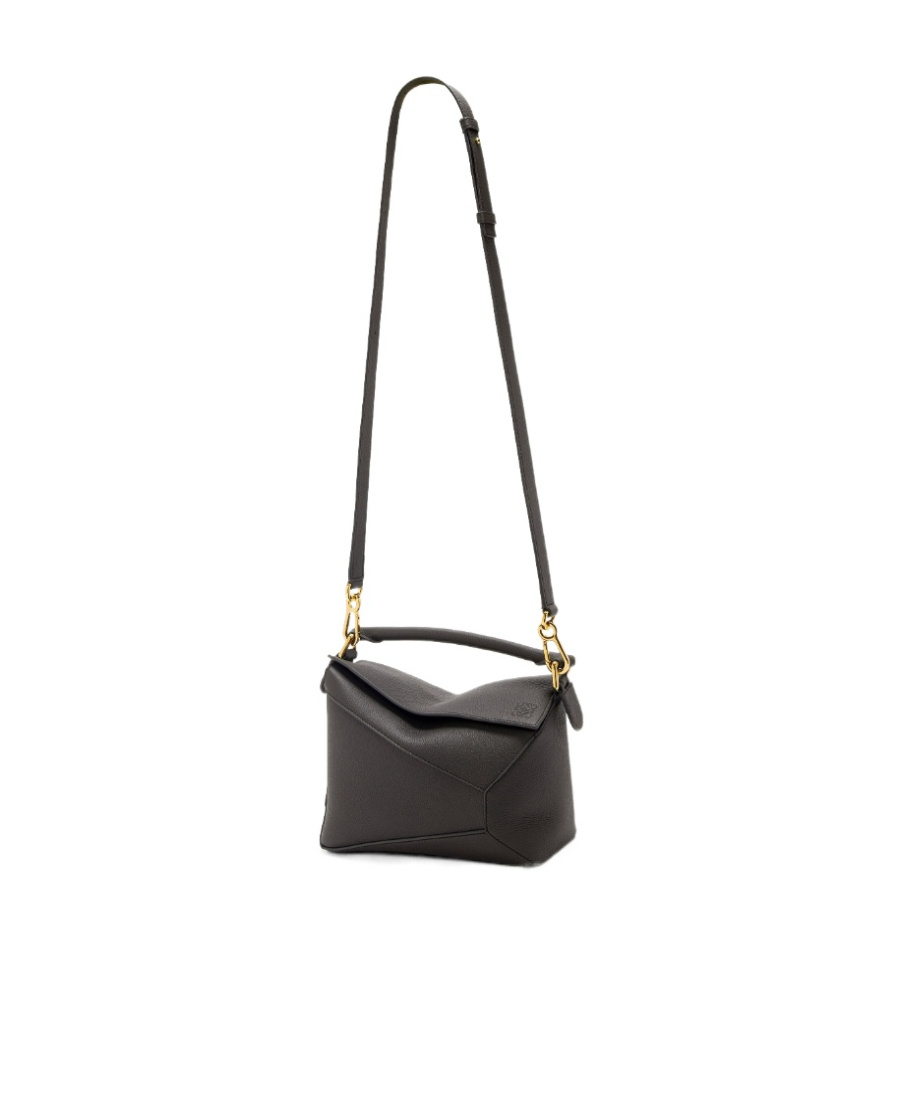 Loewe Puzzle Edge Mini Top-handle Bag In Grained Leather In Gray