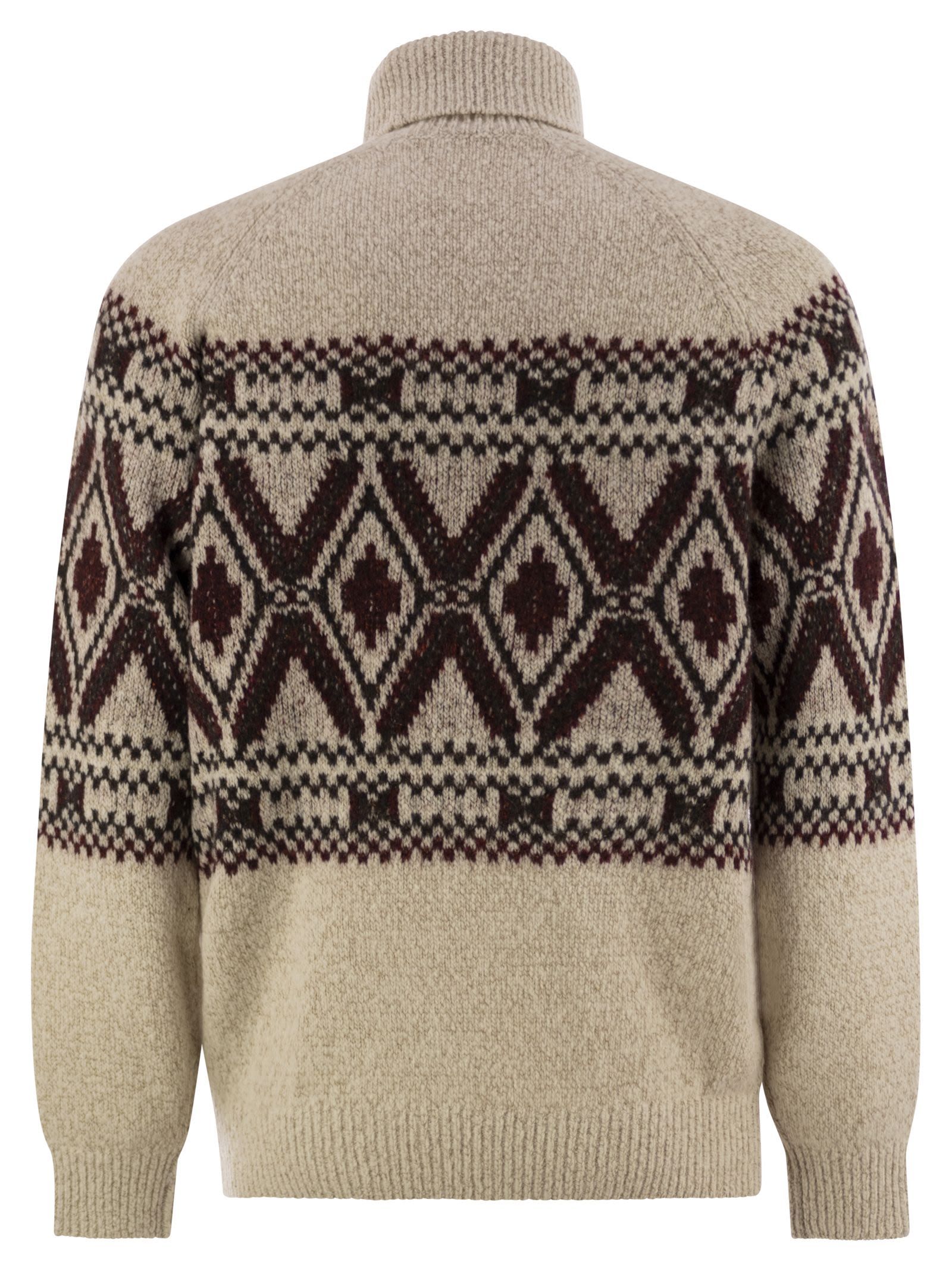 Brunello Cucinelli Geometric Jacquard Turtle Neck Pullover In Neutral