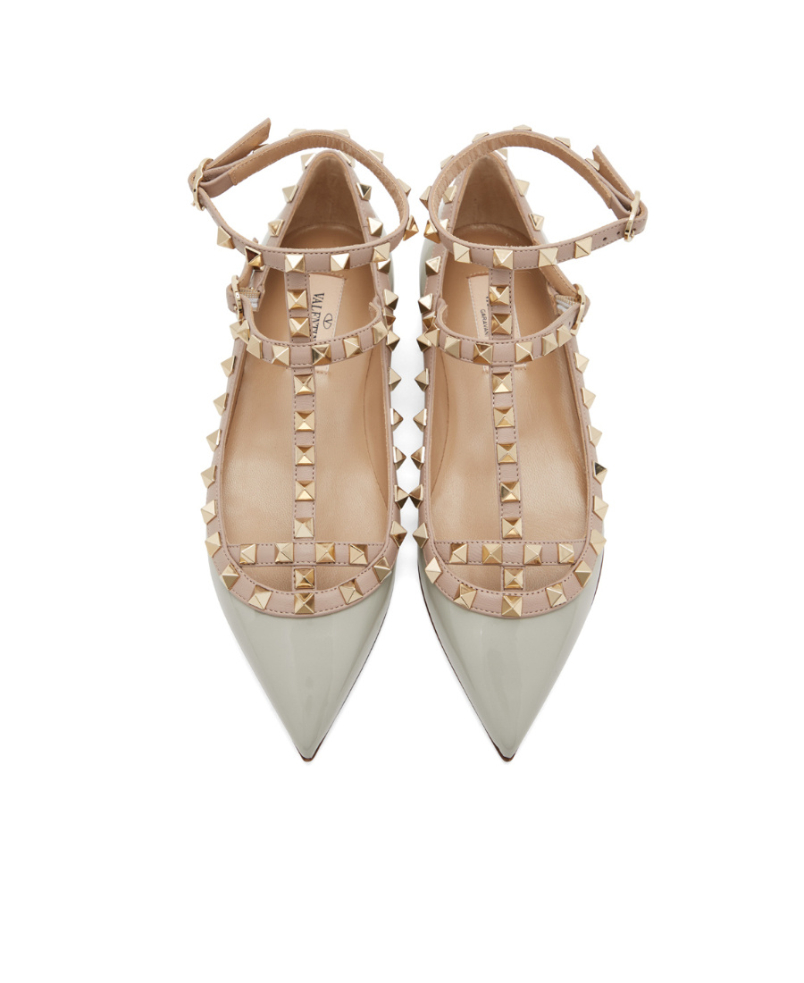 Valentino Rockstud-embellishment Pointed-toe Ballerina Shoes In Neutral