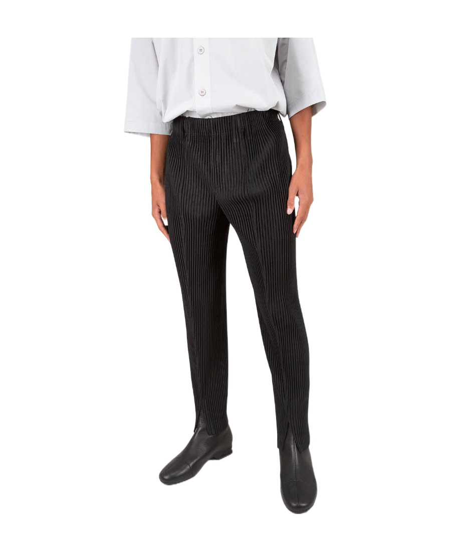 Issey Miyake Tapered Plisse Trousers In Black