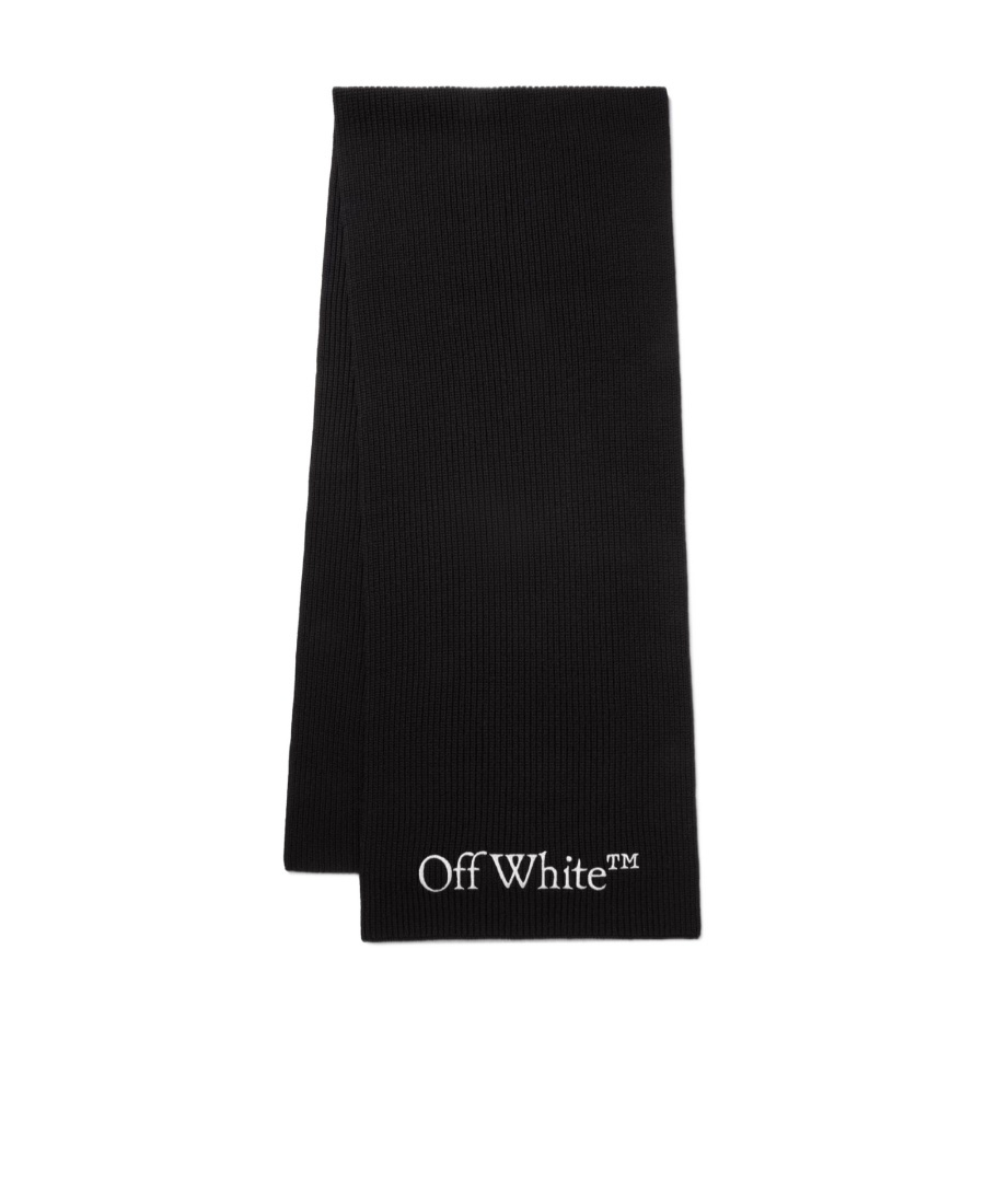 Off-white Bookish Logo-knit Wool Scarf Accessories In Black