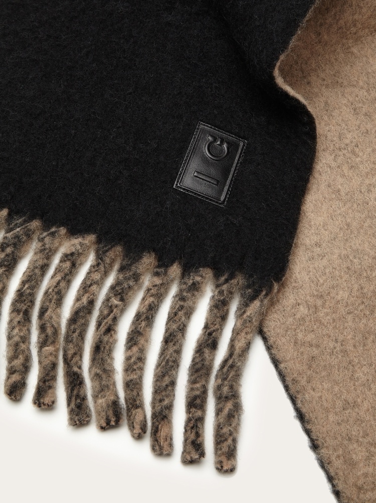 Ferragamo Double Scarf With Fringing In Black