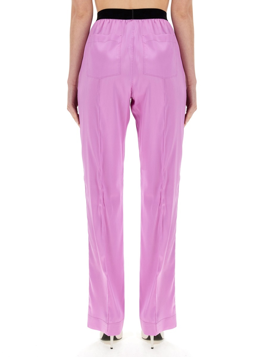 Tom Ford Fuchsia Satin Pants With Logo On Waistband In Stretch Silk Woman In Purple