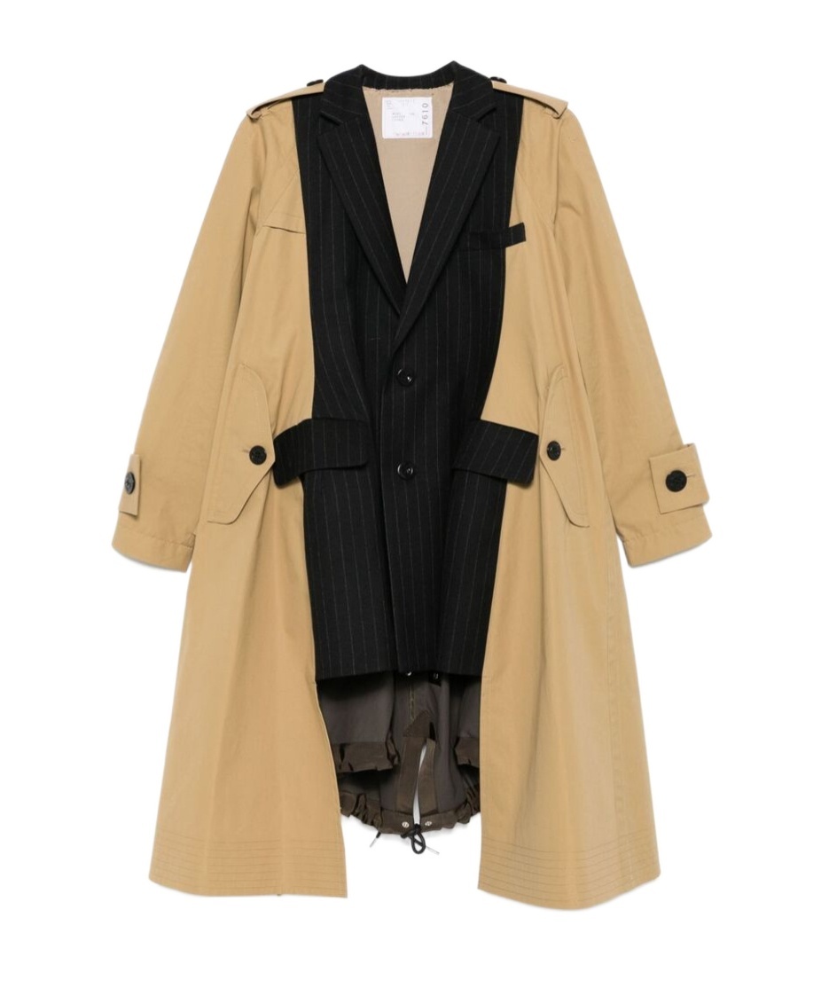 Sacai Pinstripe Detailed Panelled Trench Coat In Nude