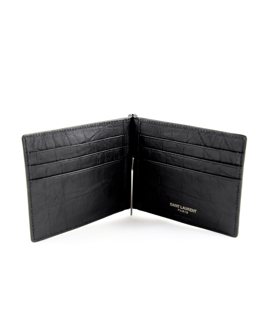 Shop Saint Laurent Crocodile-embossed Money Clip Wallet In Black