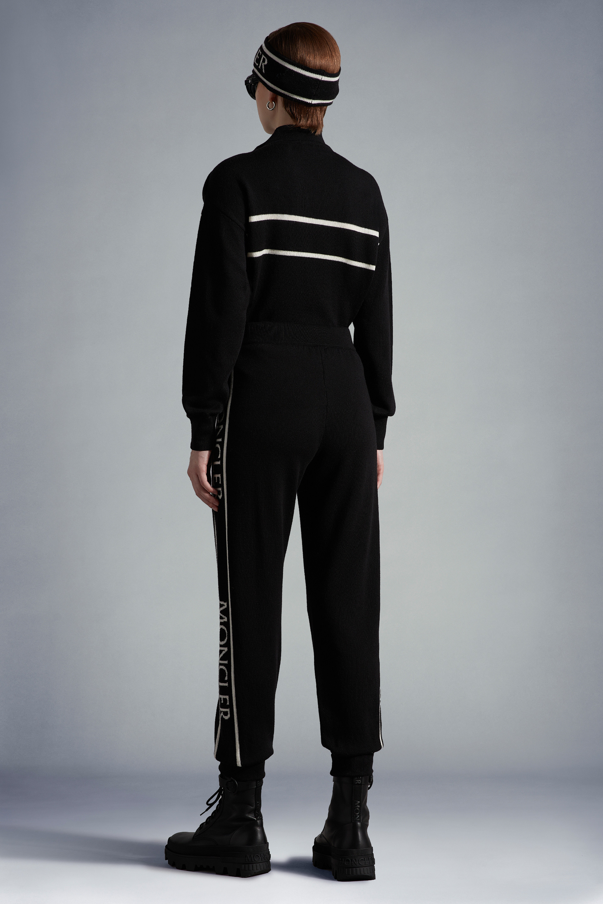 Moncler Logo Trim Wool Trackpants In Black