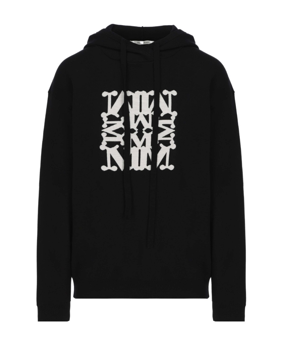 Shop Max Mara Jacquard-logo Long-sleeve Hoodie In Black