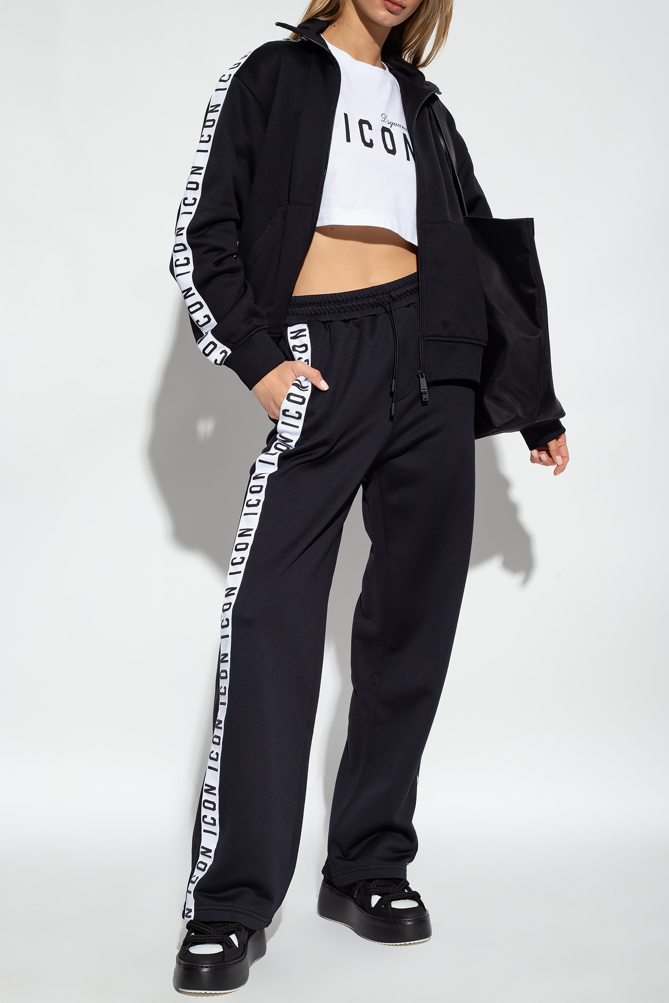 DSQUARED2 LOGO-TAPE WIDE-LEG TRACK PANTS 