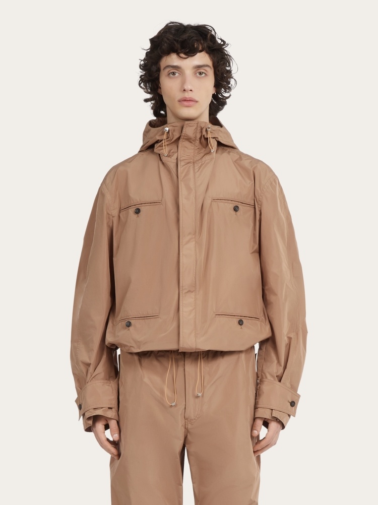 Ferragamo Hooded Casual Jacket In Brown