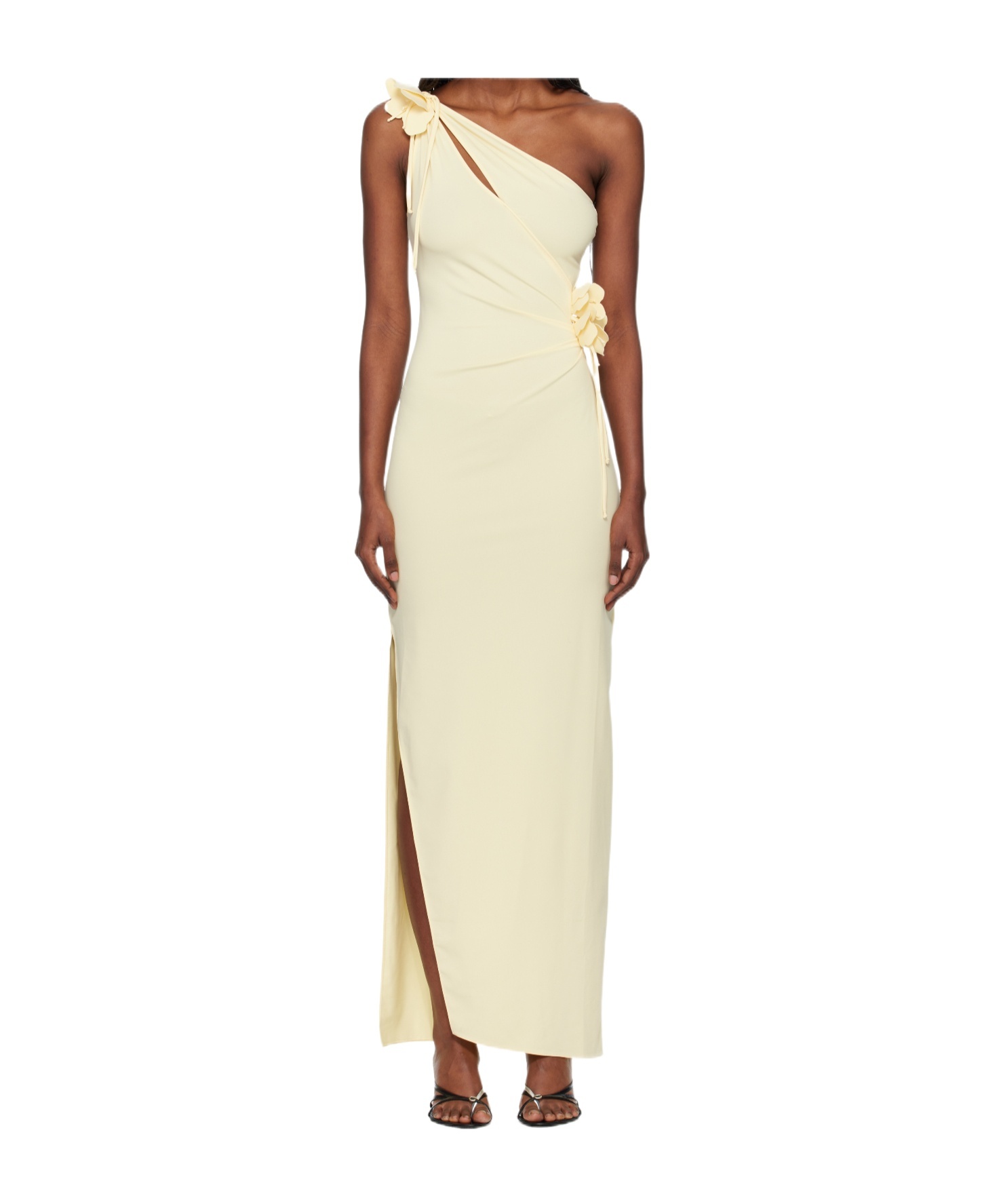 Coperni Asymmetric Flower Midi Dress In Neutral