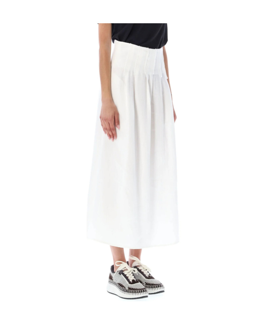 Chloé High-waist Linen Long Skirt In White