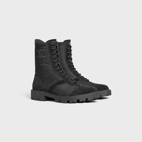 Celine Margaret Boot In Nylon And Suede Calfskin In Black