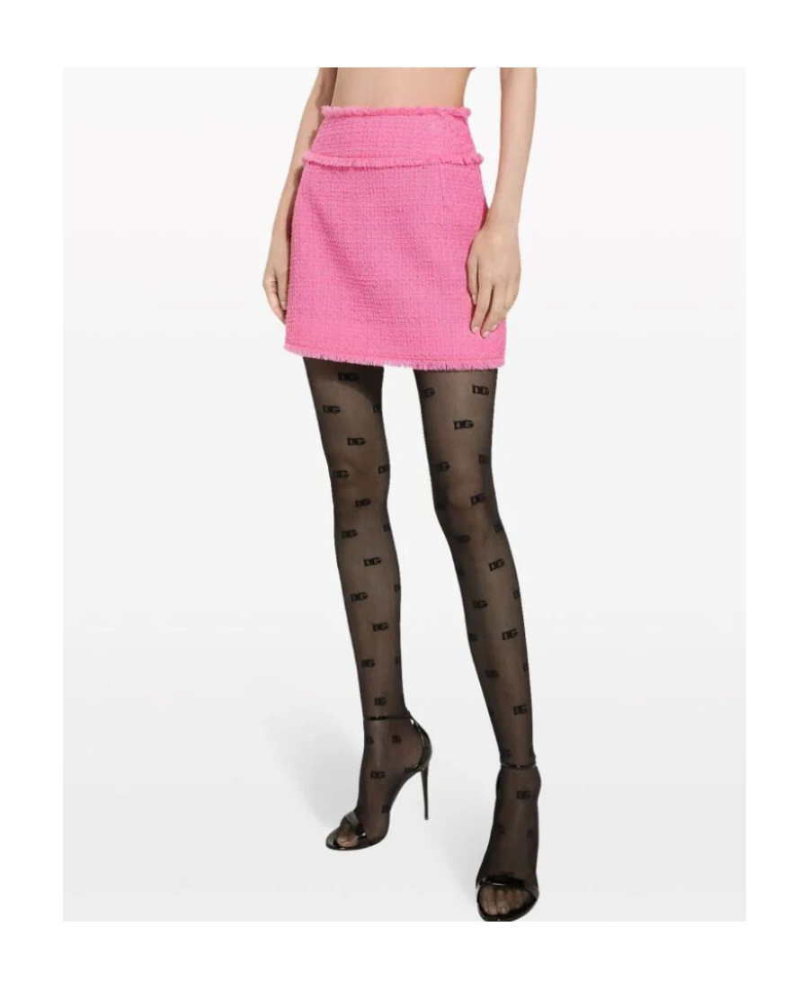 Dolce & Gabbana Frayed Wool-blend Tweed Mini Skirt In Pink