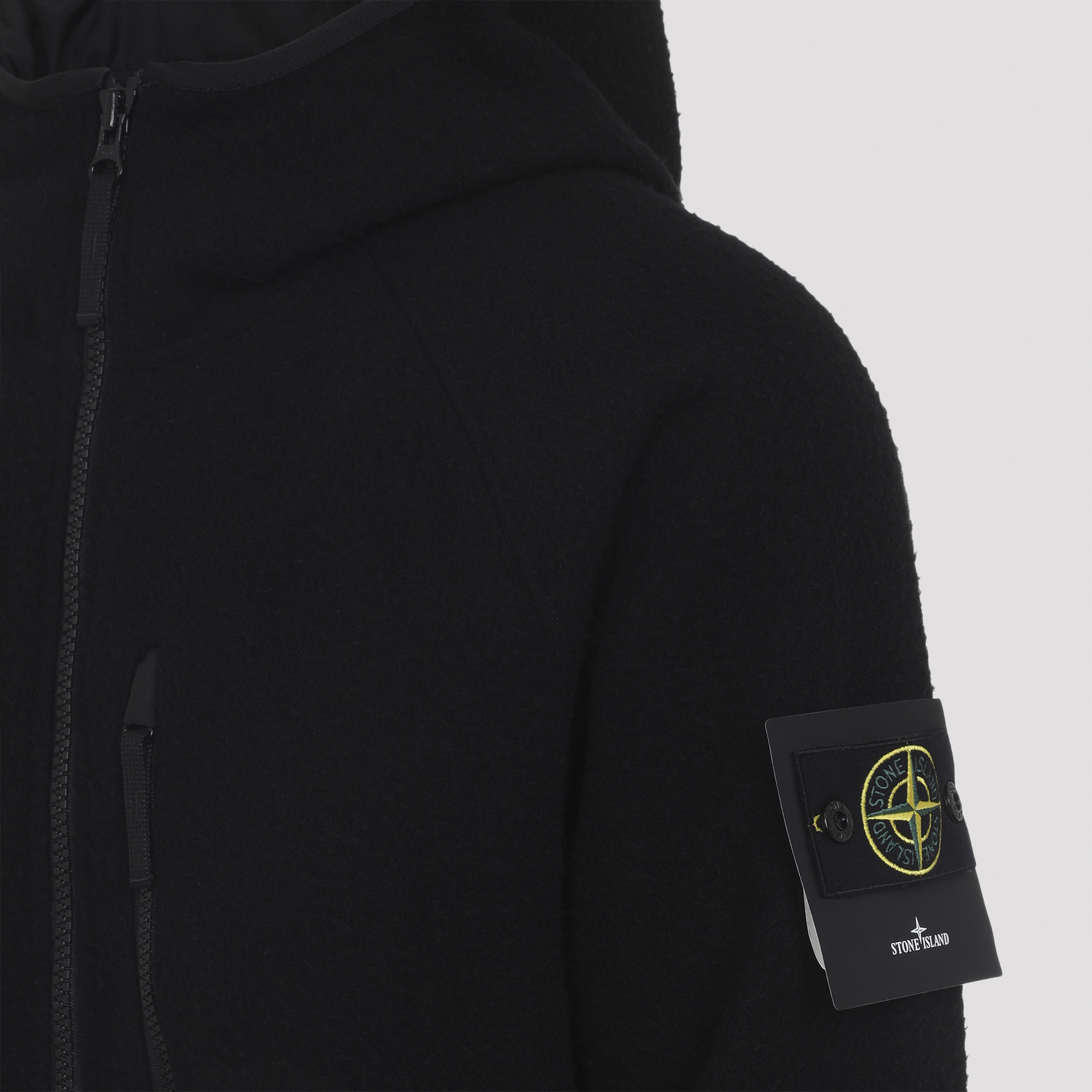 Stone Island Textured Wool Blend Jacket With Hood In Black