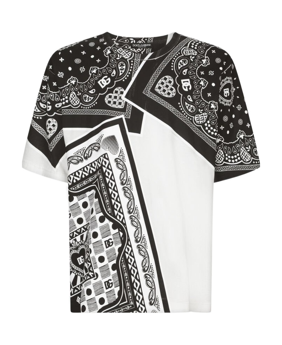 Dolce & Gabbana Printed Patchwork Short-sleeved T-shirt In Black