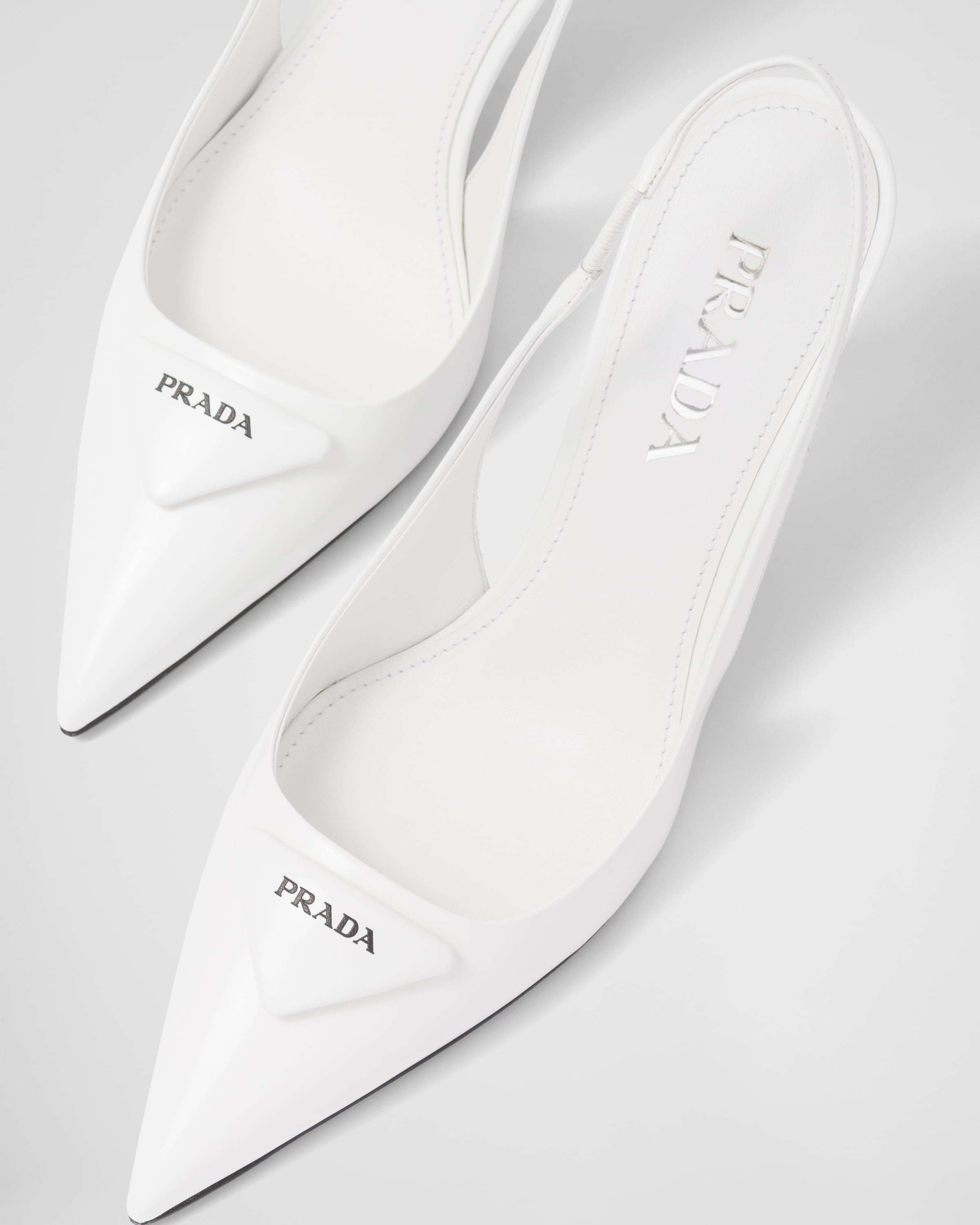 Prada Brushed Leather Slingback Pumps 75 In White
