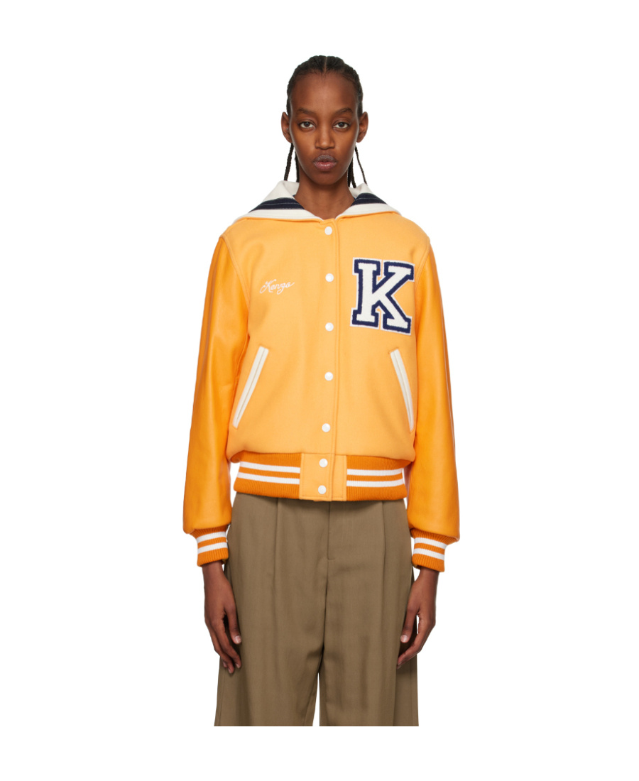 Kenzo Orange Paris Embroidered Varsity Jacket In Orange