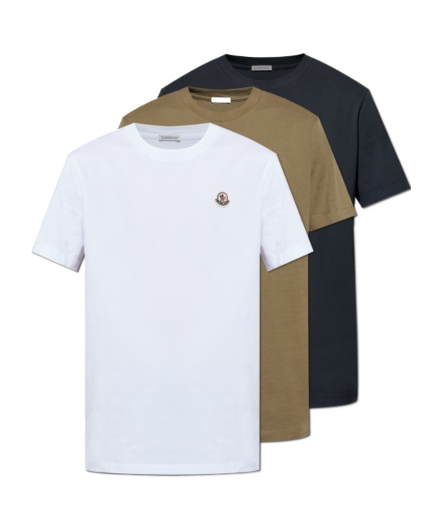 Moncler Set Of 3 Logo Cotton Jersey T-shirts In Multi
