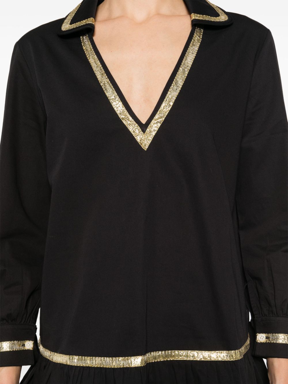 Bode Embellished Cotton-poplin Mini Dress In Black