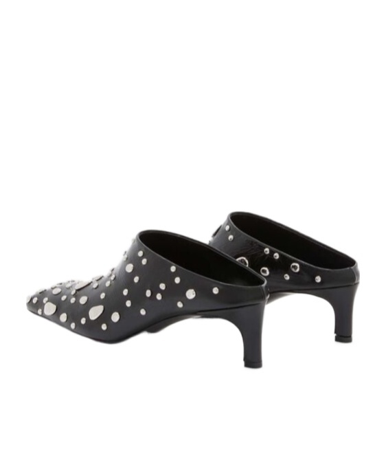 Jil Sander Leather Rivet-embellished Mules 45 In Black