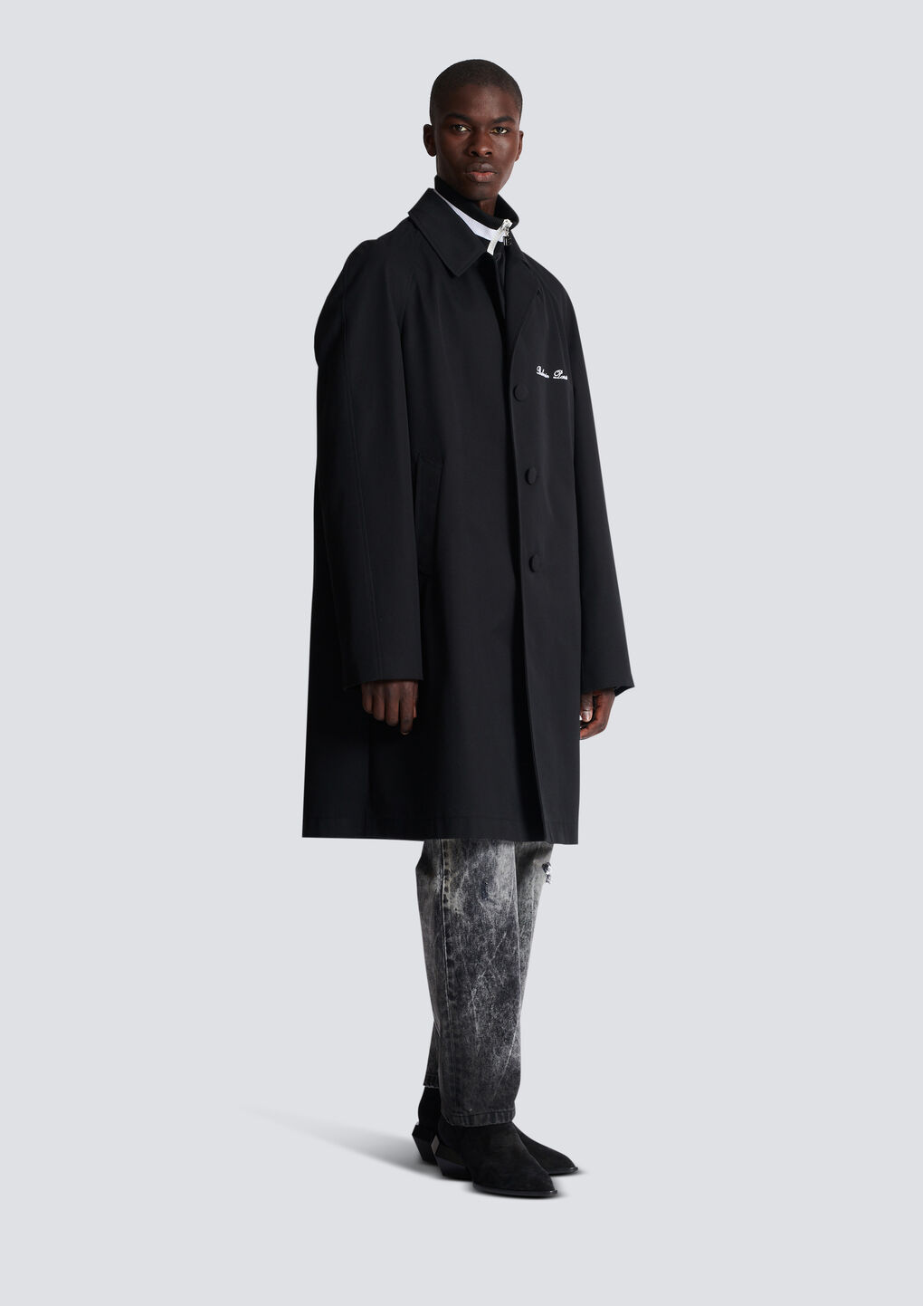 Balmain Logo-embroidered Single-breasted Coat In Black