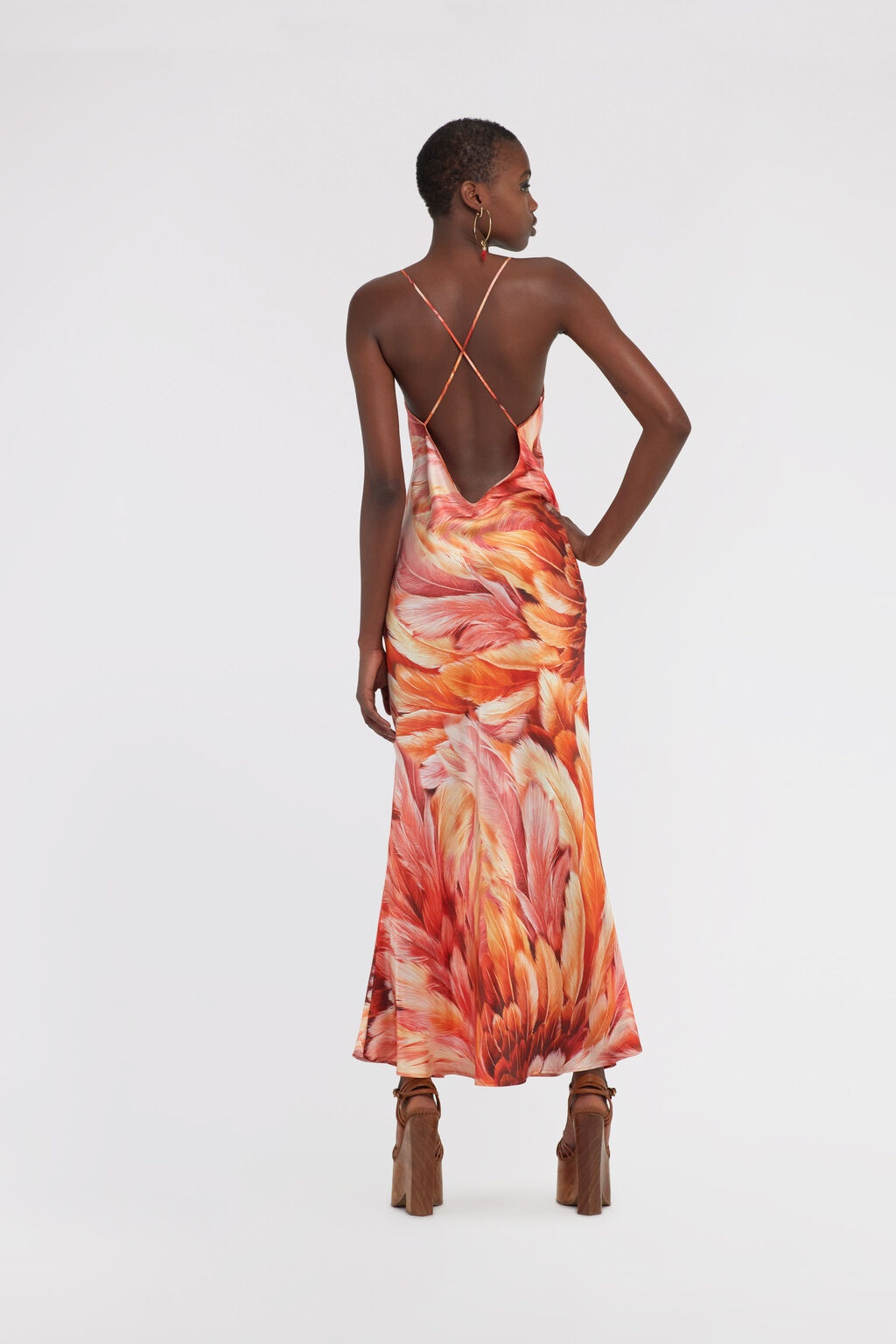 ROBERTO CAVALLI PLUMAGE SILK MAXI DRESS