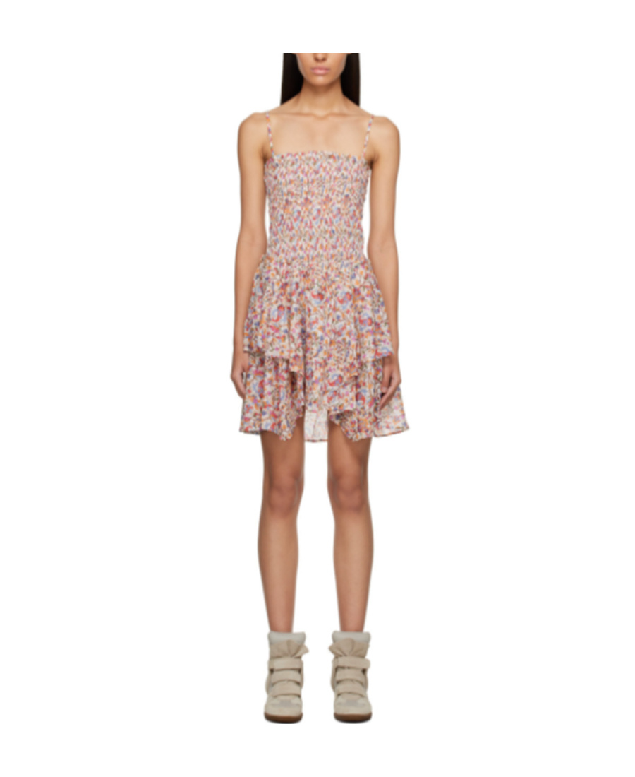 Isabel Marant Étoile Botanical-print Smocked Short Dress In Nude