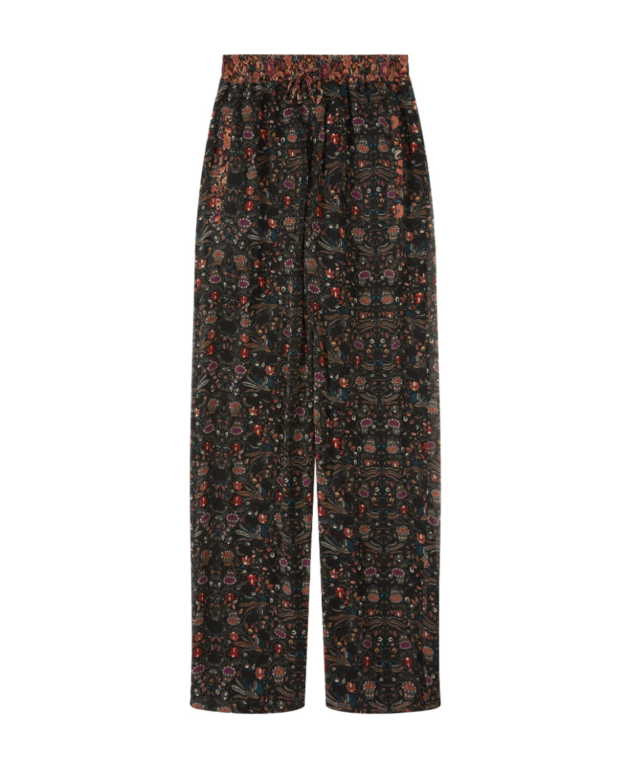 Isabel Marant Ozio Floral-print Silk Trousers In Black