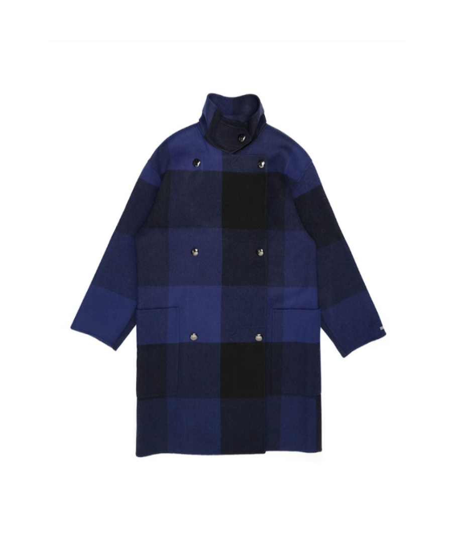 Max Mara Dark Blue Plaid Coat In Black