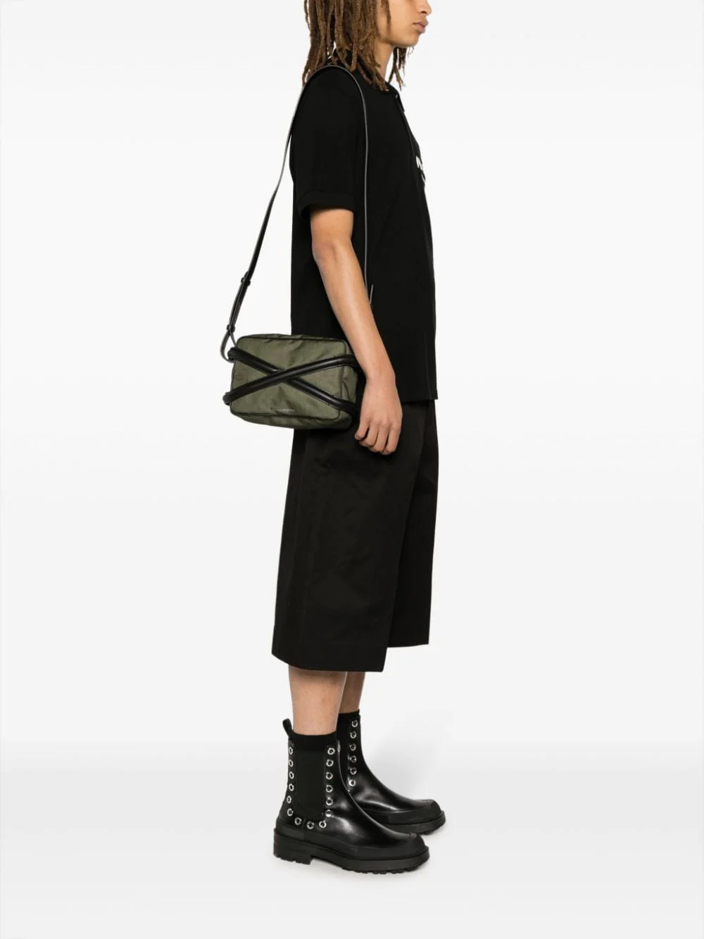 Alexander Mcqueen Panelled-leather Gabardine Bag In Black