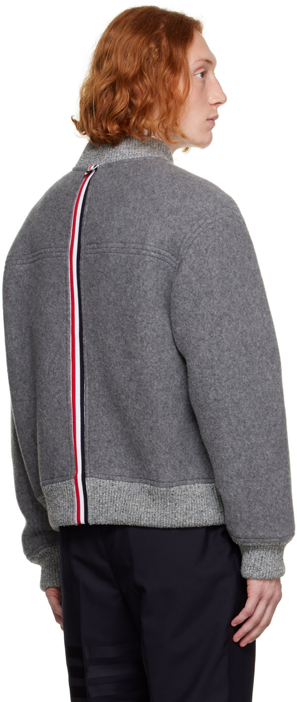 Thom Browne Grosgrain-trimmed Wool Bomber Jacket In Gray