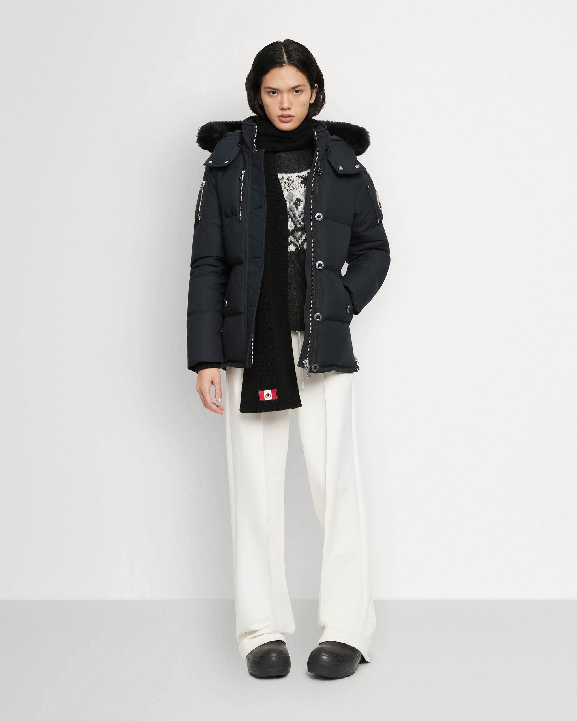 Moose Knuckles Padded Black Jacket With High Collar And Detachable Hood