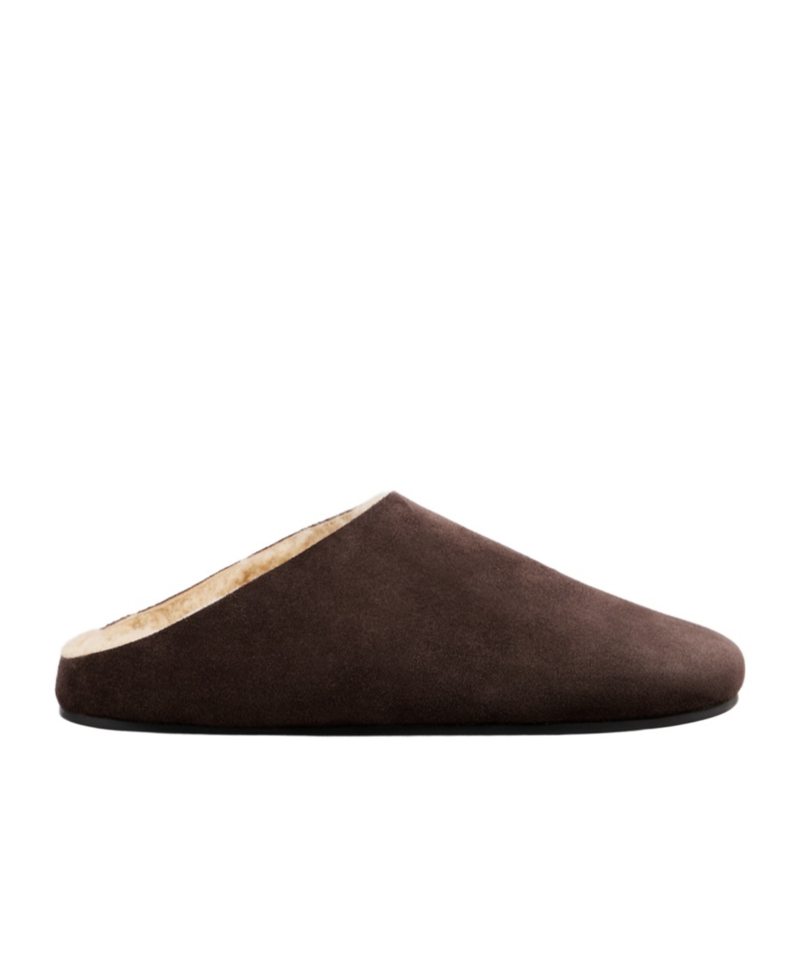 The Row Hudson Shearling-lined Suede Mules In Brown